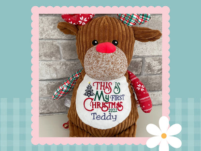Red Tartan Reindeer | Official Cubbie Soft Toy | Personalised