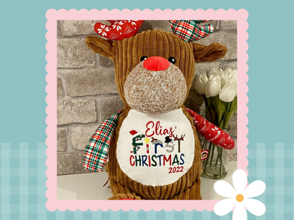 Red Tartan Reindeer | Official Cubbie Soft Toy | Personalised