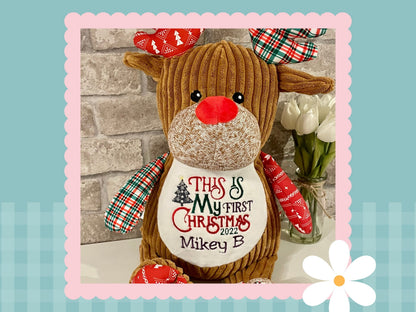 Red Tartan Reindeer | Official Cubbie Soft Toy | Personalised