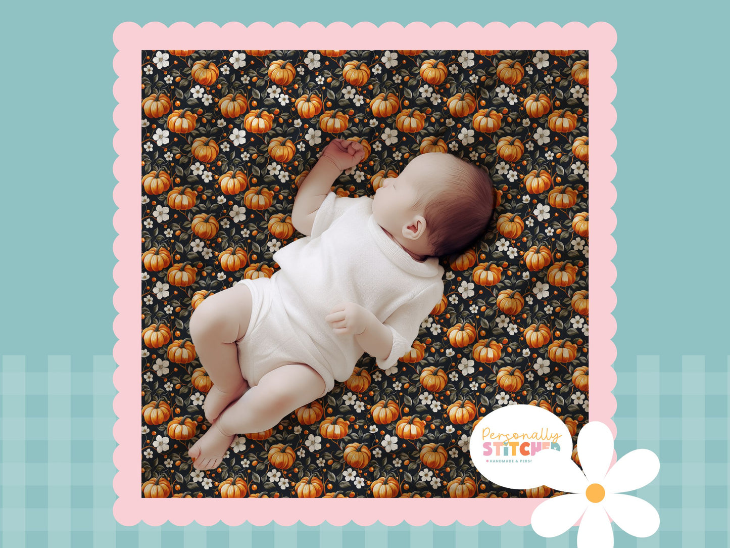 Pumpkin & Flowers Print Handmade Baby Blanket