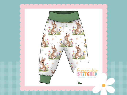 Exclusive Colour Cutie Rabbit Print French Terry Relaxed Fit Yoga Waist & Cuff Joggers