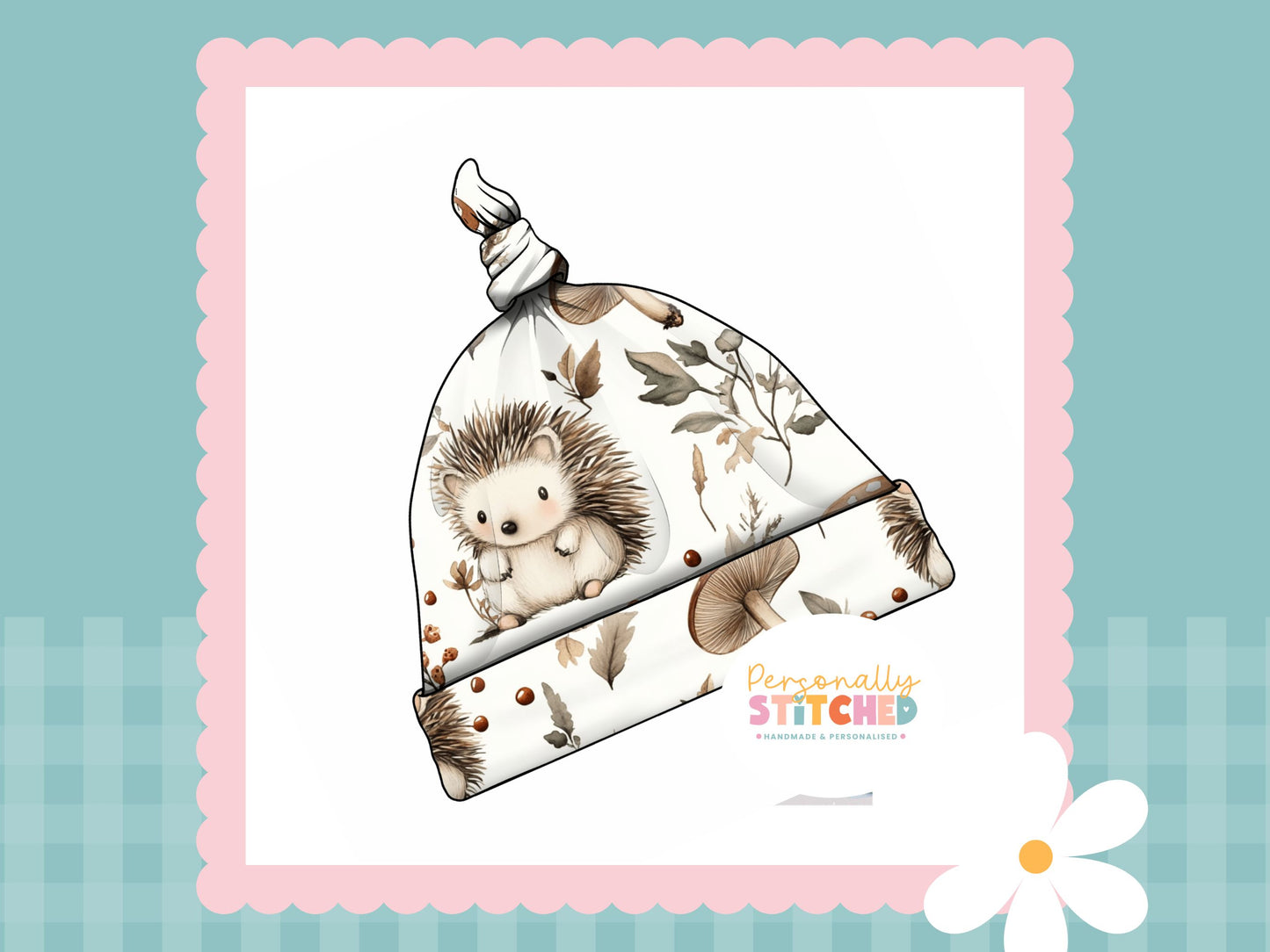 Exclusive Hedgehog Print Handmade Tie Knot Baby Hat