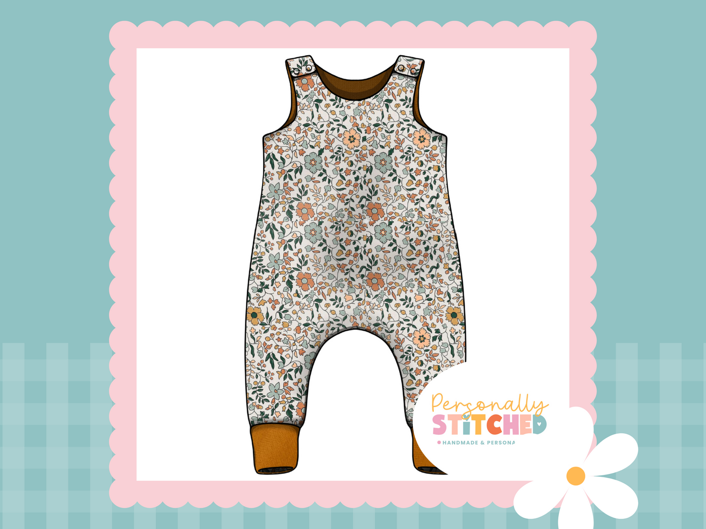 Autumn Floral Print French Terry Romper (Handmade To Order)