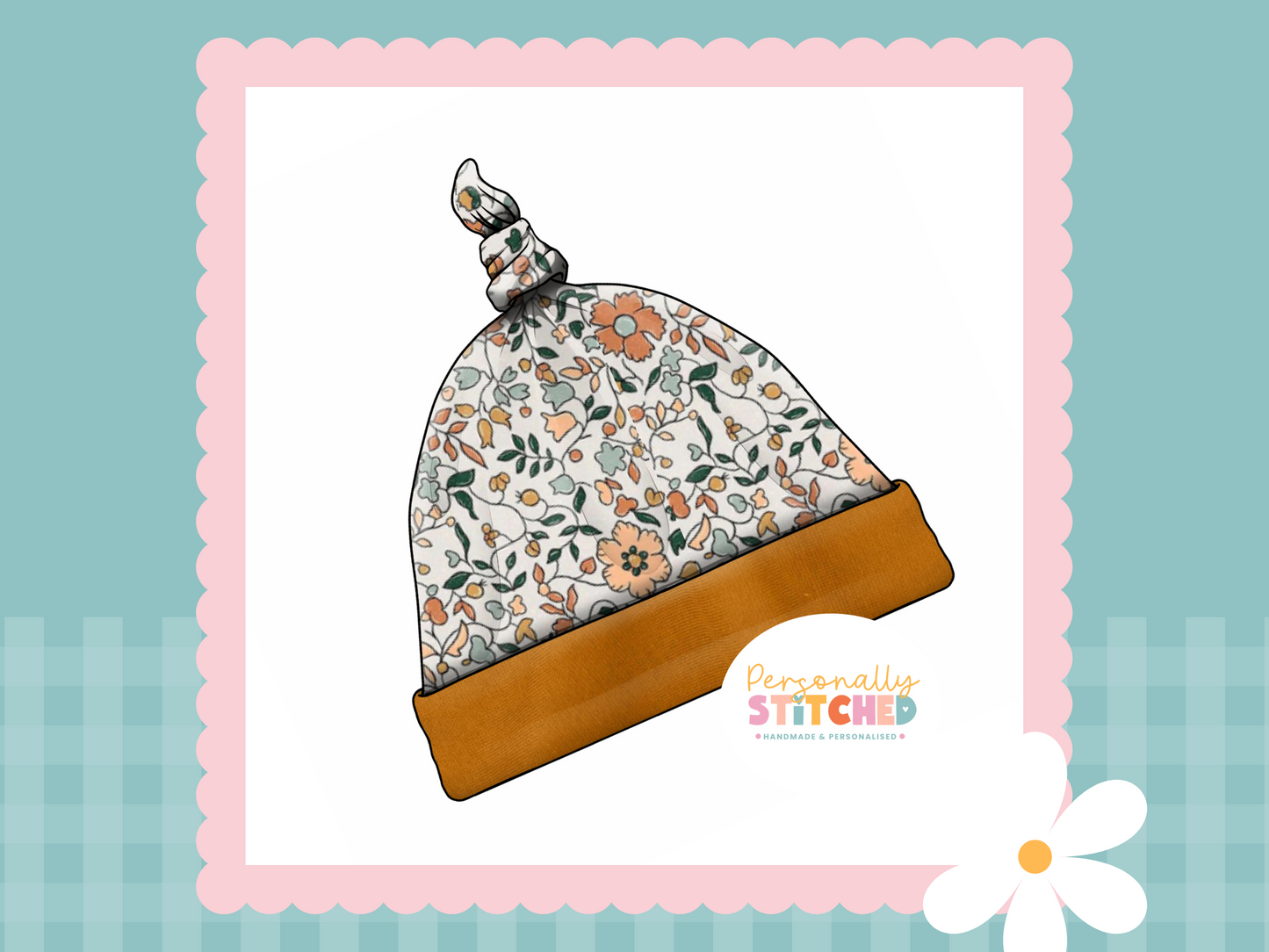 Autumn Florals Print Handmade Tie Knot Baby Hat  MASTER