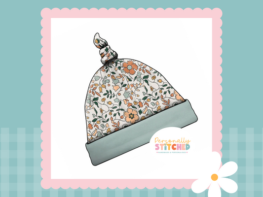 Autumn Florals Print Handmade Tie Knot Baby Hat  MASTER