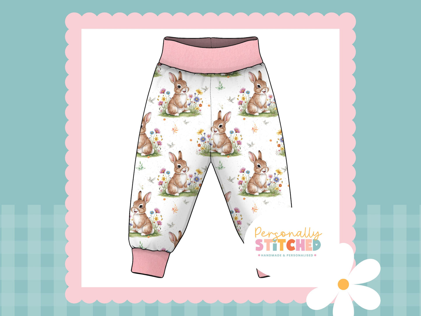 Exclusive Colour Cutie Rabbit Print French Terry Relaxed Fit Yoga Waist & Cuff Joggers