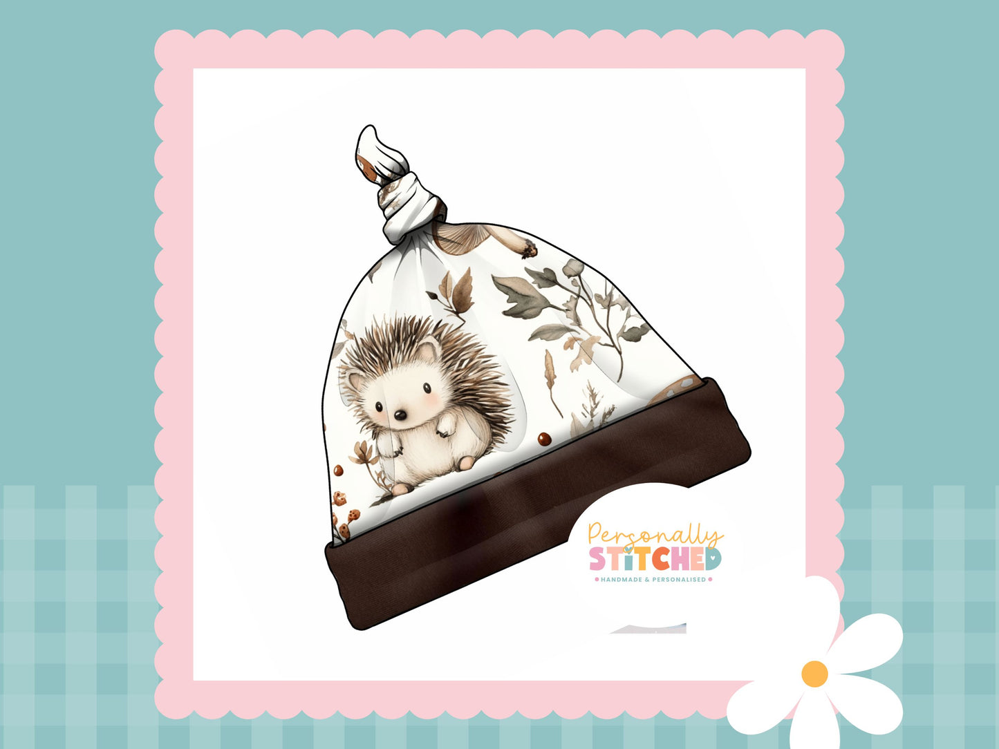 Exclusive Hedgehog Print Handmade Tie Knot Baby Hat