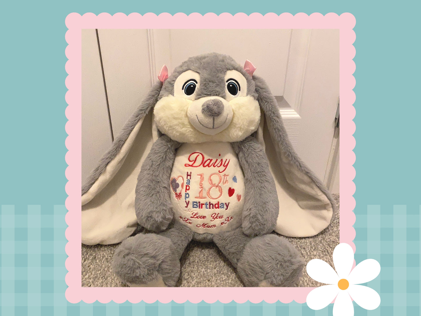 'Harvey' Grey Personalised Bunny