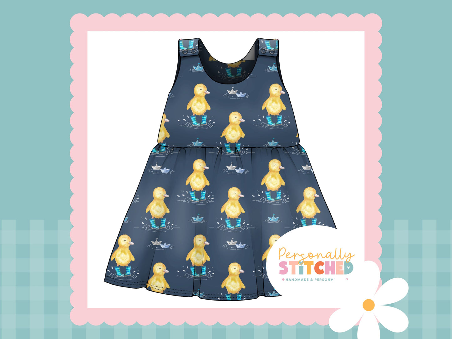 Buddy Duck Print French Terry Blossom Dress MASTER (Handmade To Order)