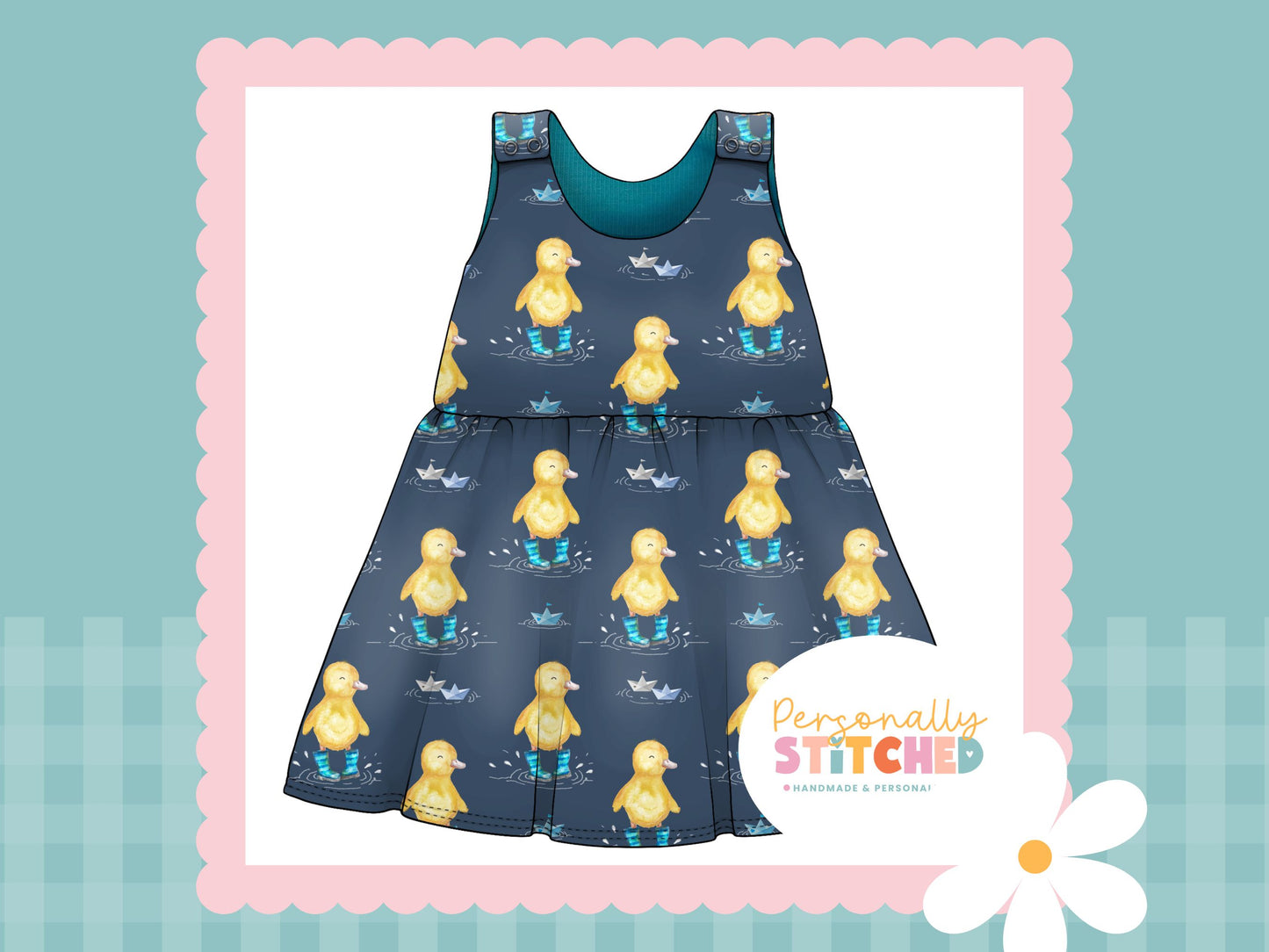 Buddy Duck Print French Terry Blossom Dress MASTER (Handmade To Order)