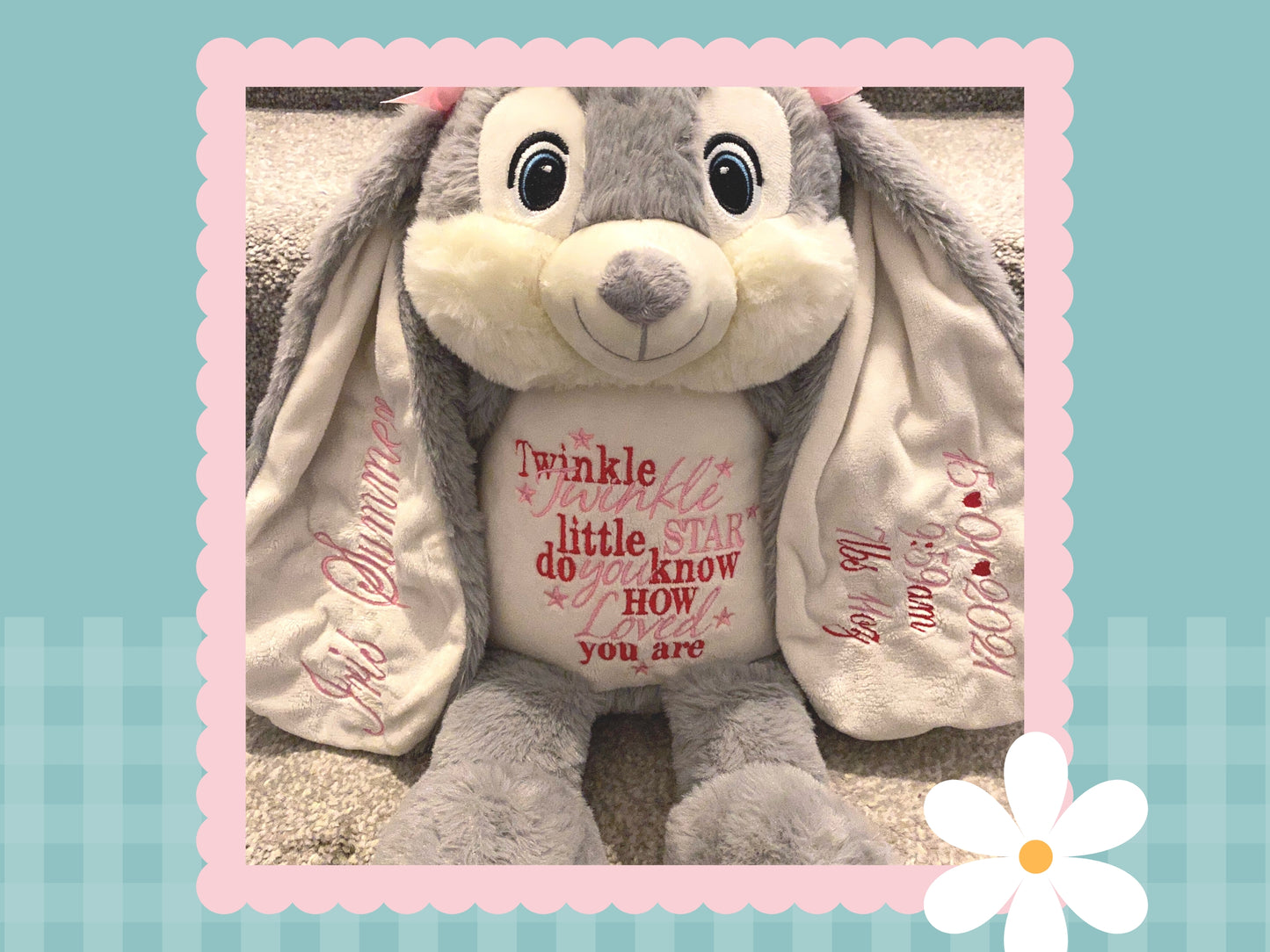 'Harvey' Grey Personalised Bunny