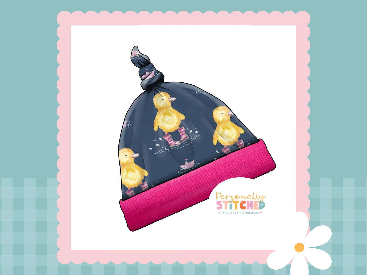 Bianca Duck Print Handmade Tie Knot Baby Hat