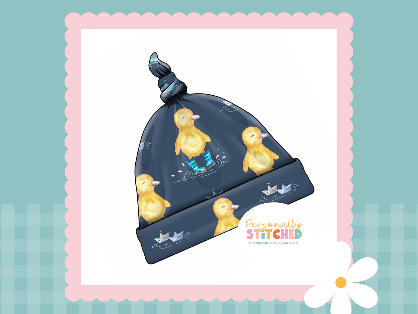 Buddy Duck Print Handmade Tie Knot Baby Hat