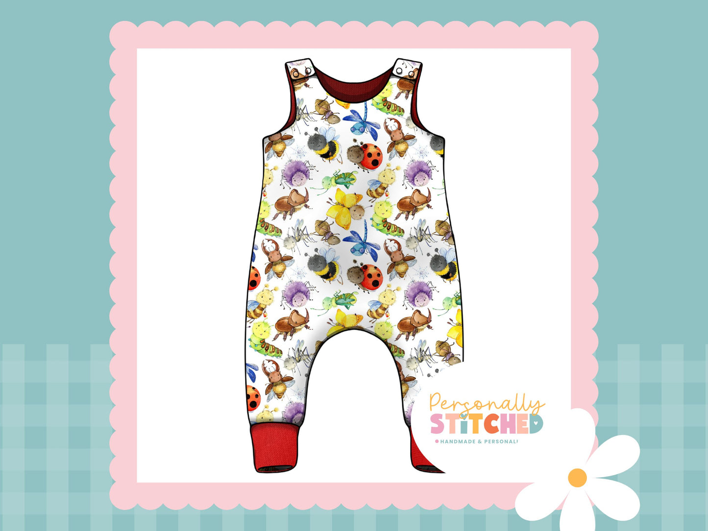 Happy Bugs Print French Terry Romper (Handmade To Order)