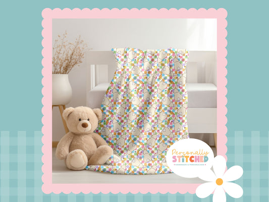 Pastel Check Bunny Print Handmade Baby Blanket