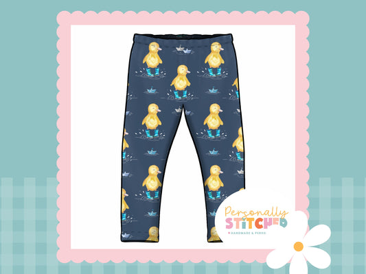 Buddy Duck Print French Terry Classic Leggings (Handmade To Order)