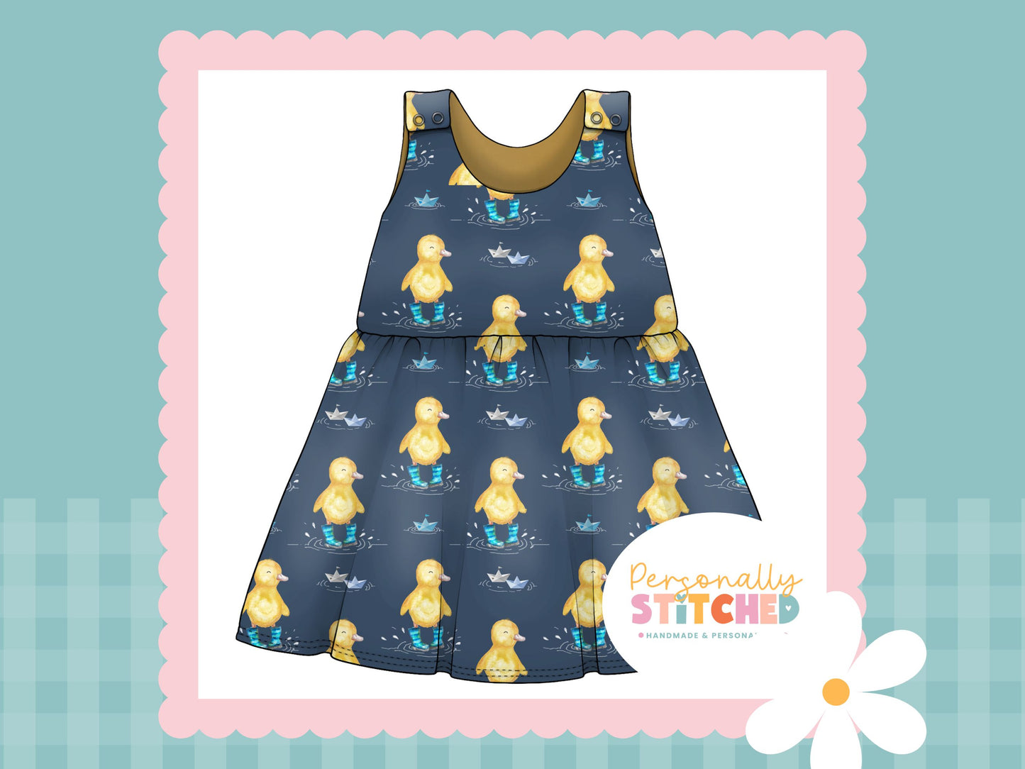 Buddy Duck Print French Terry Blossom Dress MASTER (Handmade To Order)