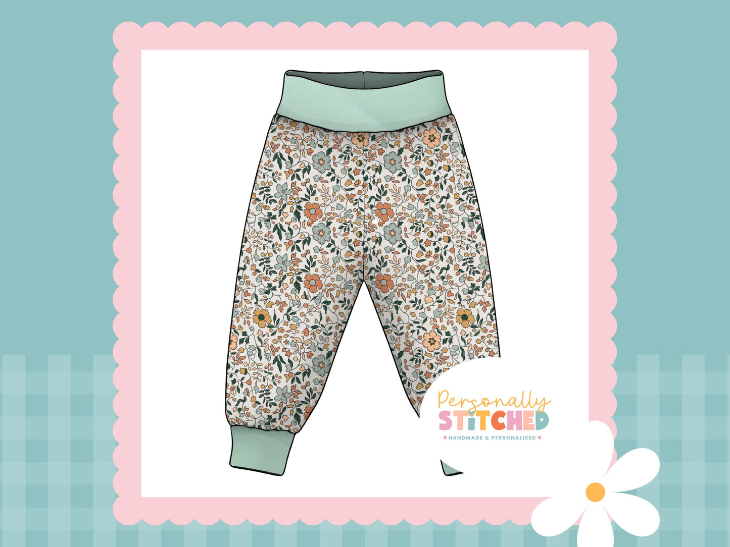 Autumn Florals Print French Terry Relaxed Fit Contrast Waist & Cuff Joggers