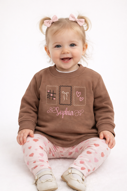 Valentine’s Day Embroidered Stamps Chocolate Sweatshirt