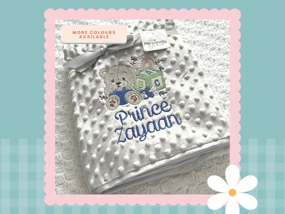 Personalised Dimple Fleece Blanket | Bear Design | Embroidered