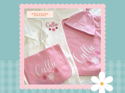 Personalised Pink & White Baby Gift Set | Embroidered