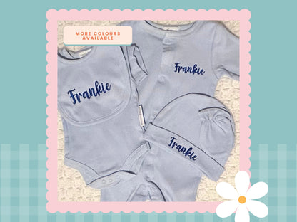 5 Piece Personalised Layette Set | Name Only | Embroidered