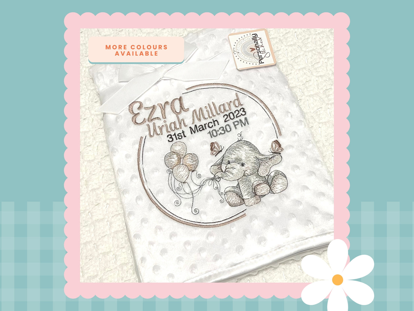 Birth Details Elle The Elephant  Keepsake Baby Blanket