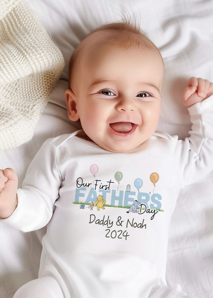 Our First Fathers Day Romper | Classic Pooh Bear | Printed
