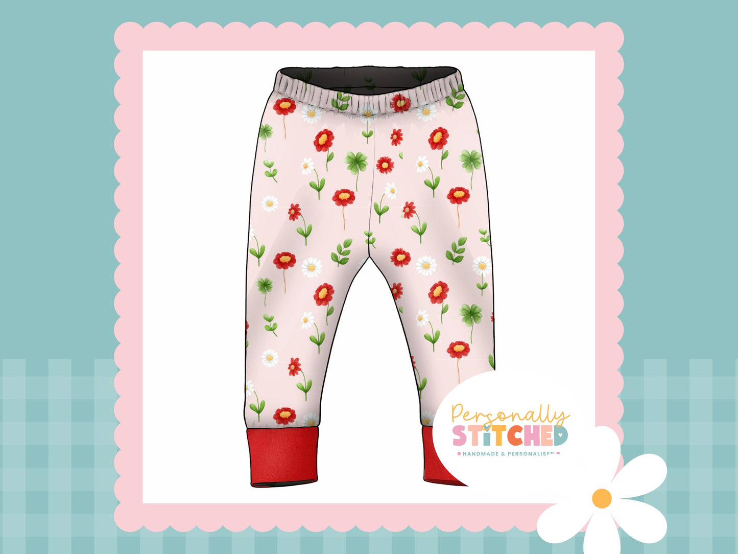 Ladybird Flowers Print French Terry Cuff Leggings