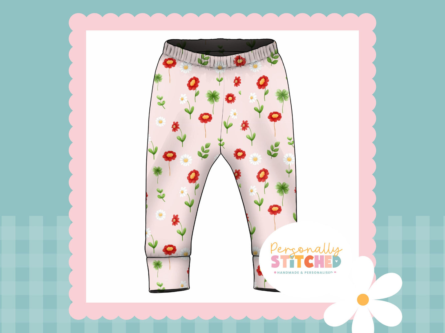 Ladybird Flowers Print French Terry Cuff Leggings