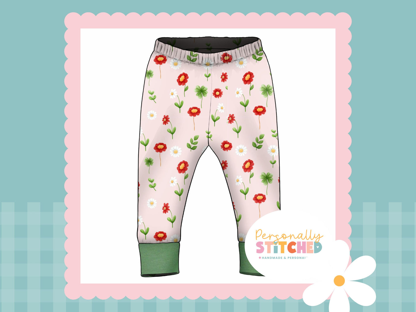 Ladybird Flowers Print French Terry Cuff Leggings