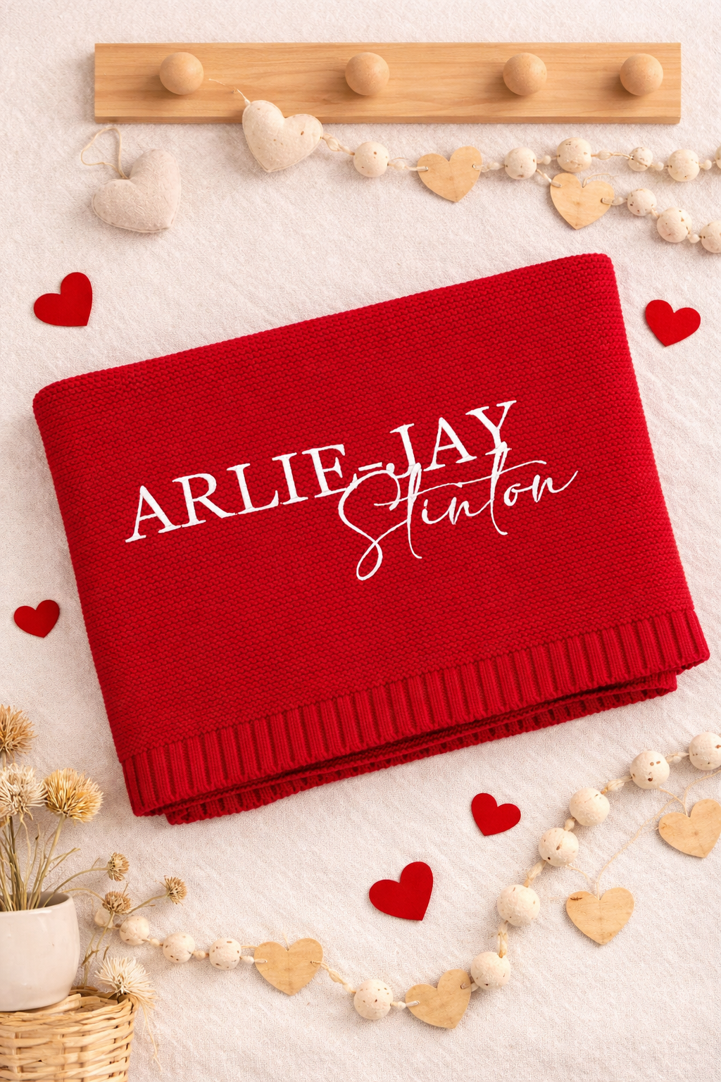 Red Personalised Knit Blanket | Personally Stitched Exclusive