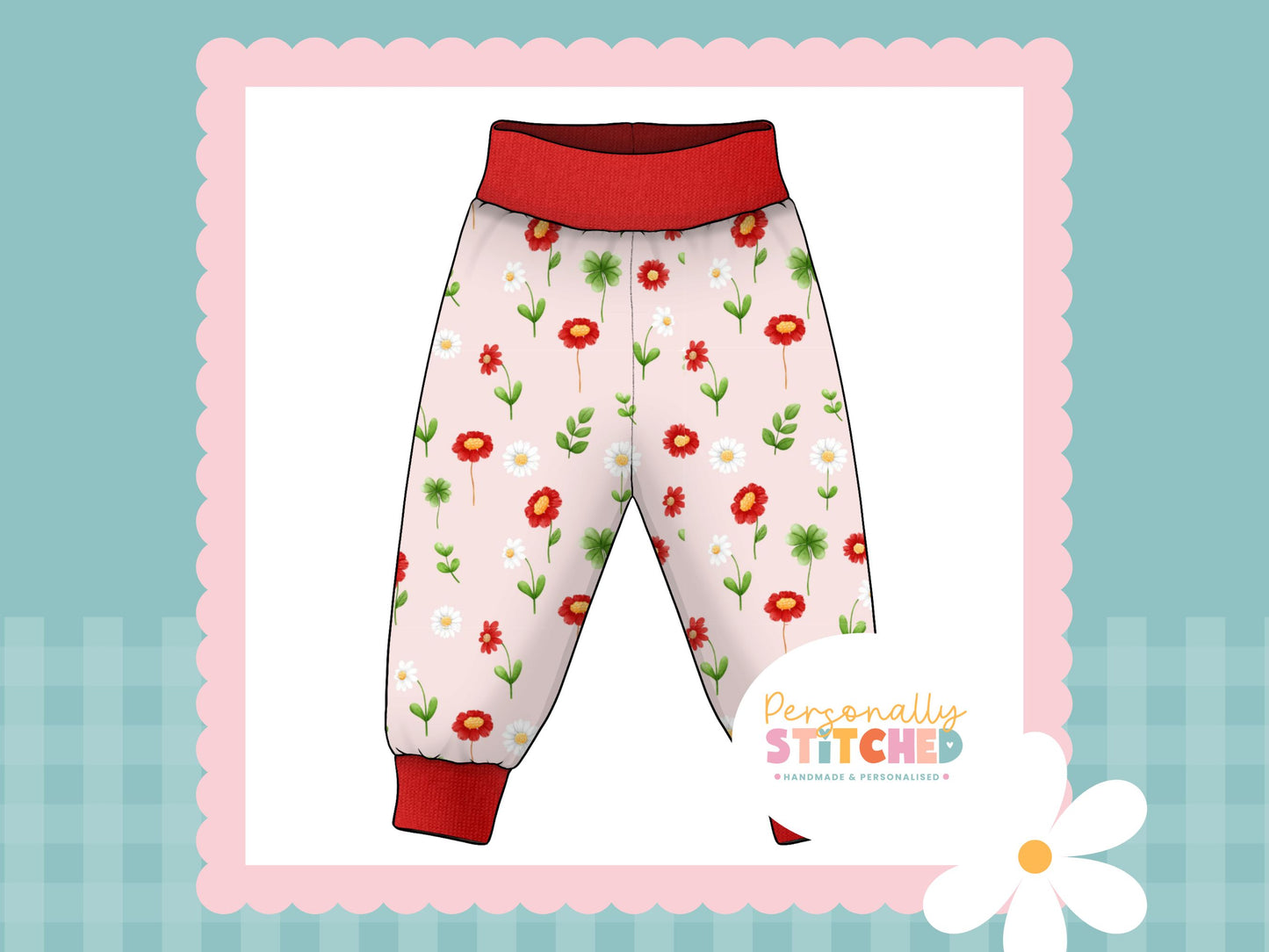 Ladybird Flowers French Terry Relaxed Fit Contrast Waist & Cuff Joggers