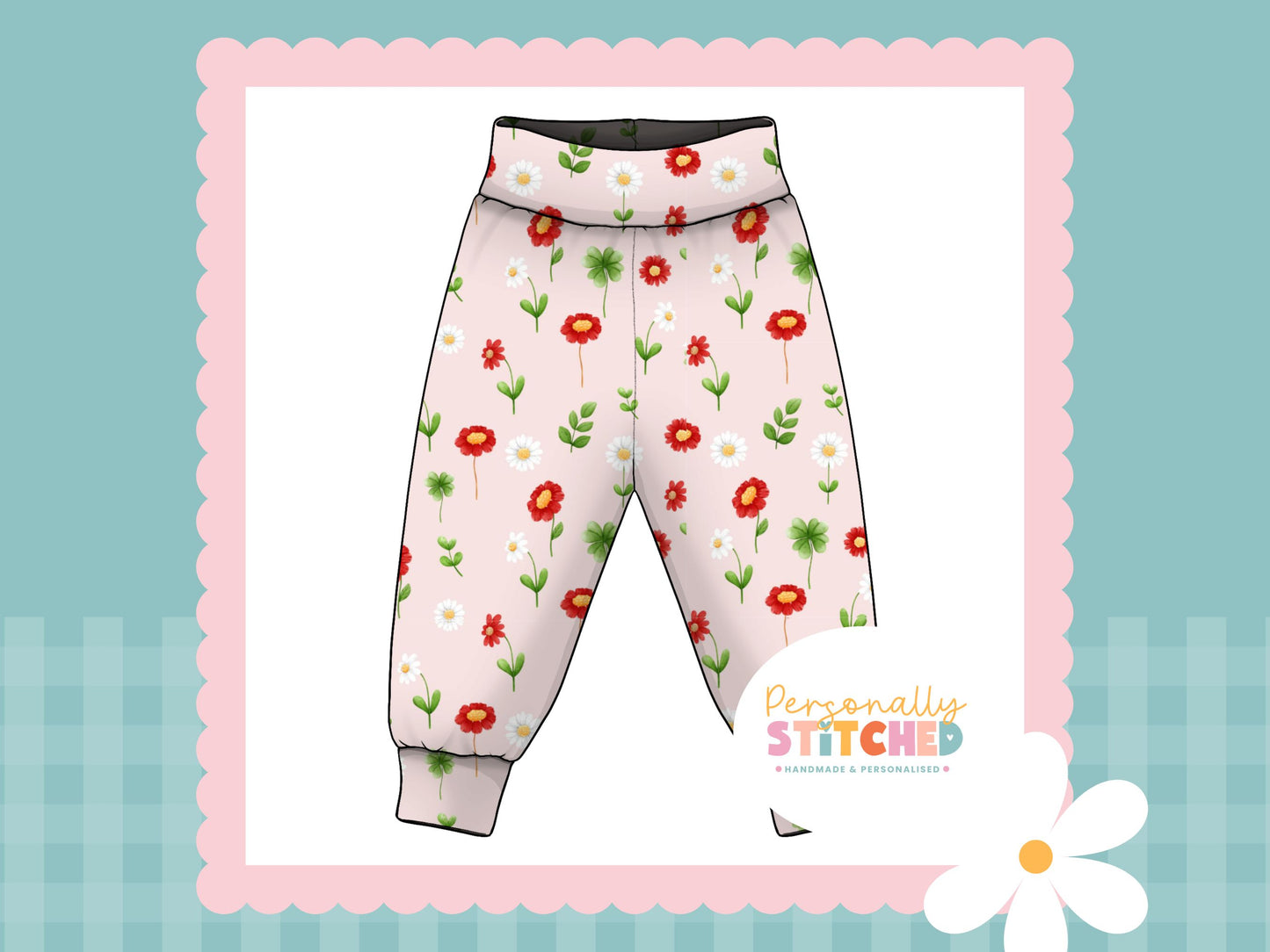 Ladybird Flowers French Terry Relaxed Fit Contrast Waist & Cuff Joggers