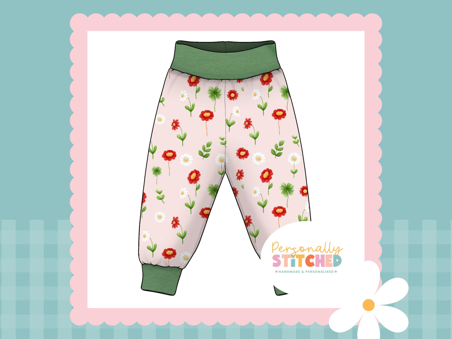 Ladybird Flowers French Terry Relaxed Fit Contrast Waist & Cuff Joggers