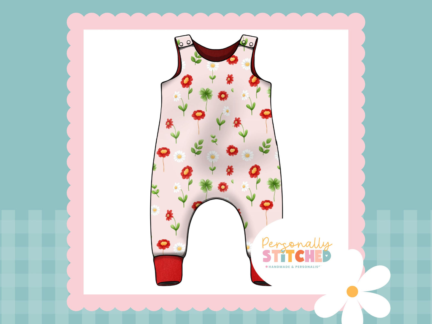 Ladybird Flowers Print French Terry Romper MASTER (Handmade To Order)