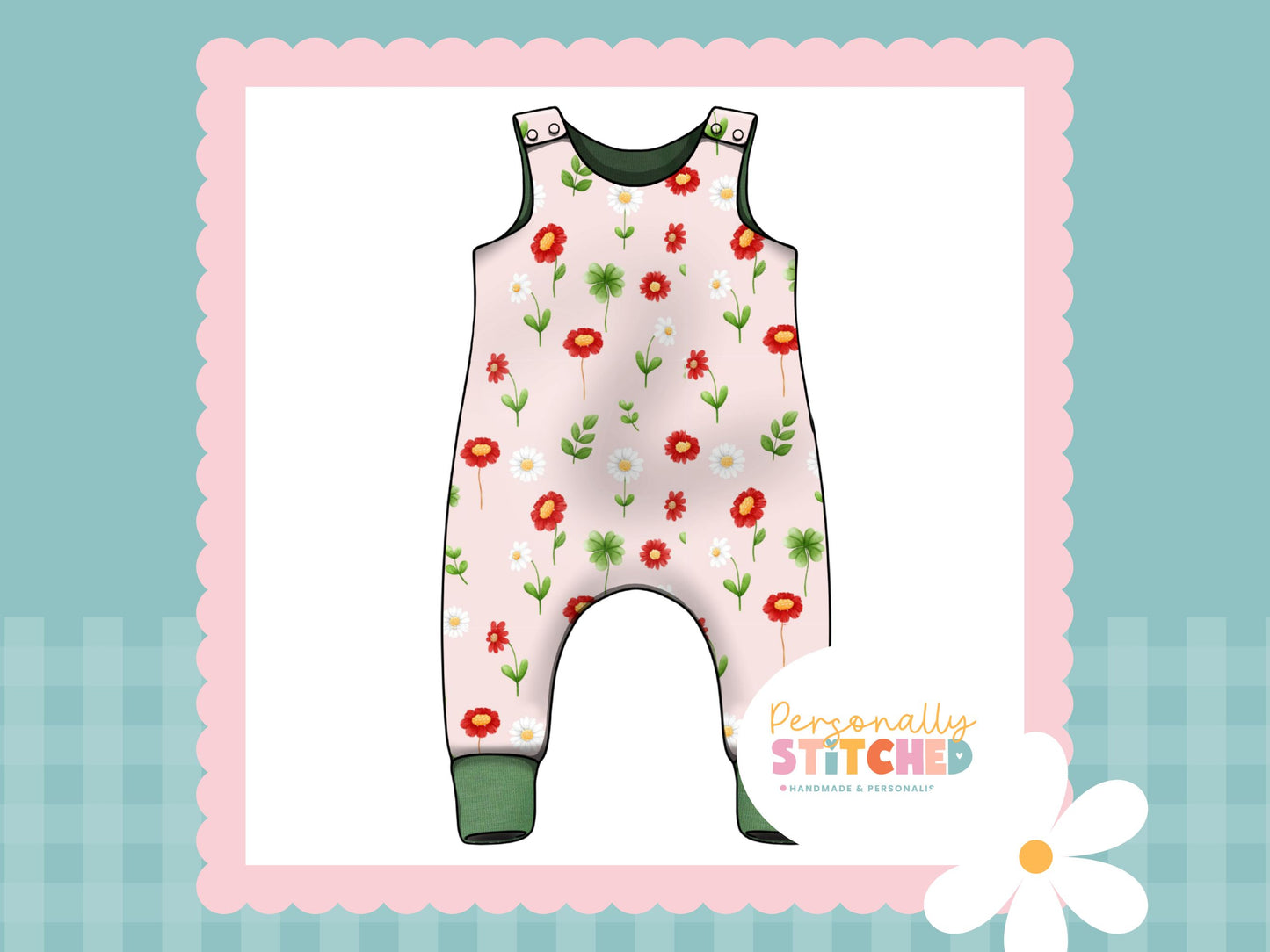 Ladybird Flowers Print French Terry Romper MASTER (Handmade To Order)