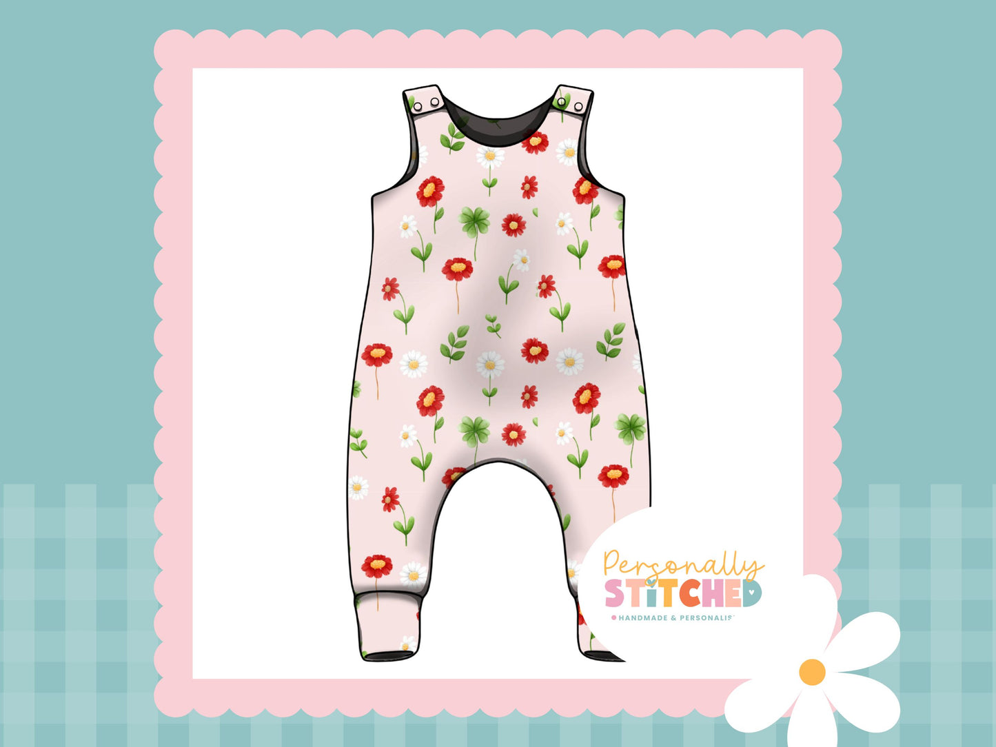 Ladybird Flowers Print French Terry Romper MASTER (Handmade To Order)