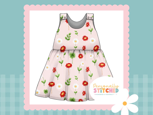 Ladybird Flowers Print French Terry Blossom Dress (Handmade To Order)