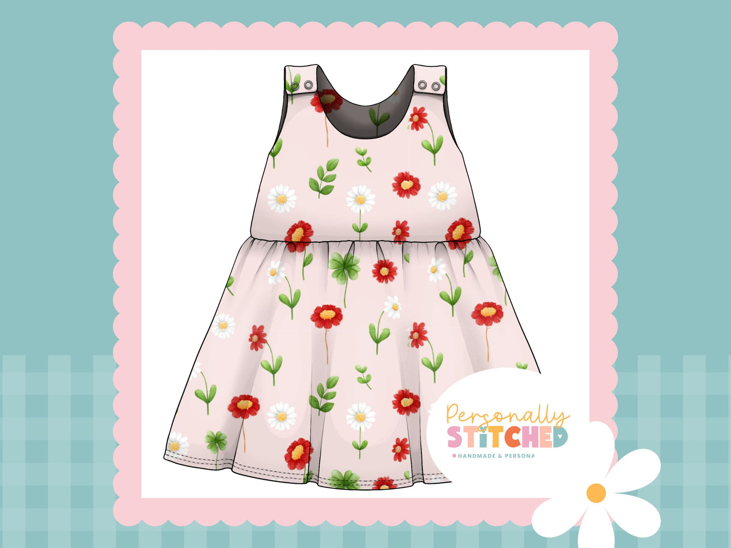 Ladybird Flowers Print French Terry Blossom Dress (Handmade To Order)