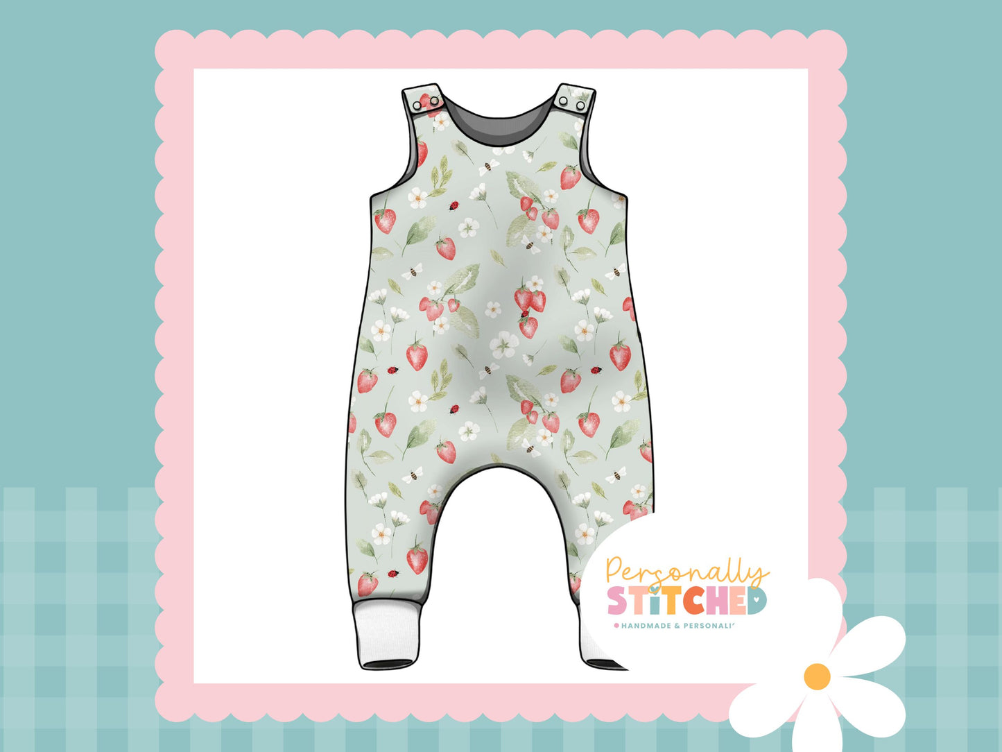 Strawberry Meadow French Terry Romper (Handmade To Order)