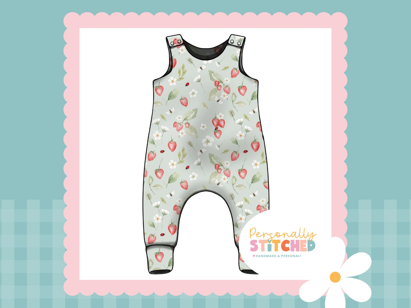 Strawberry Meadow French Terry Romper (Handmade To Order)