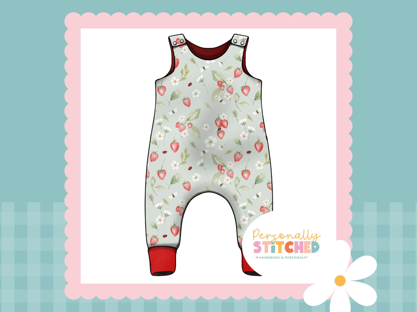 Strawberry Meadow French Terry Romper (Handmade To Order)