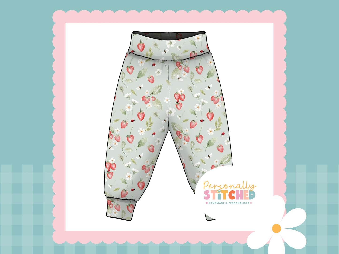 Strawberry Meadow Print French Terry Relaxed Fit Contrast Waist & Cuff Joggers