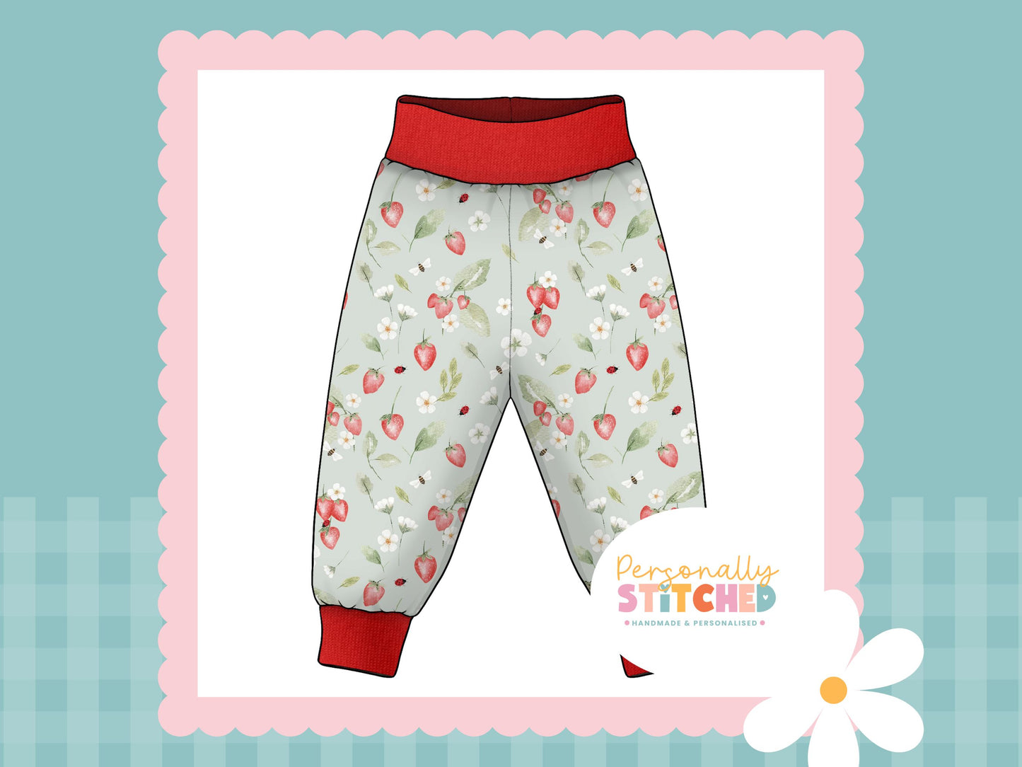 Strawberry Meadow Print French Terry Relaxed Fit Contrast Waist & Cuff Joggers