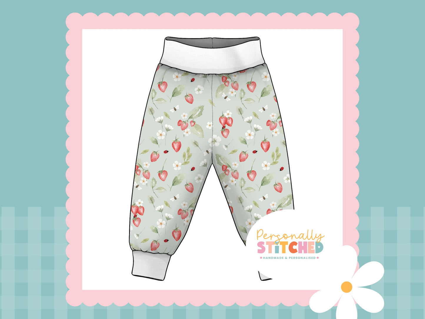 Strawberry Meadow Print French Terry Relaxed Fit Contrast Waist & Cuff Joggers