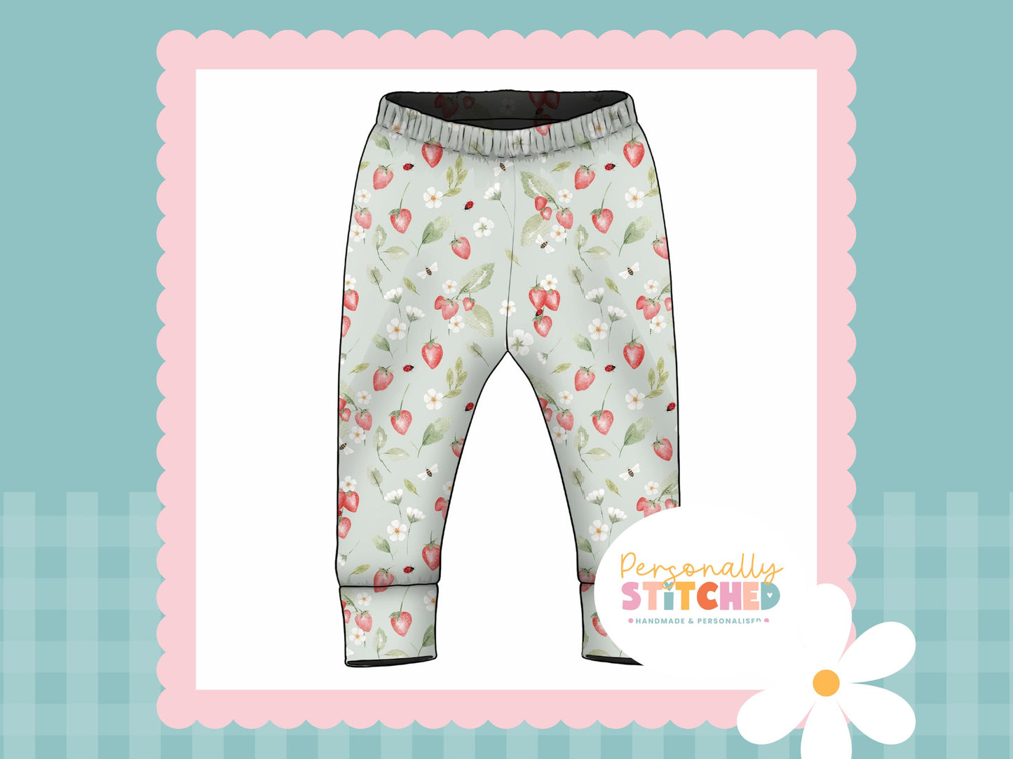 Strawberry Meadow Print French Terry Cuff Leggings