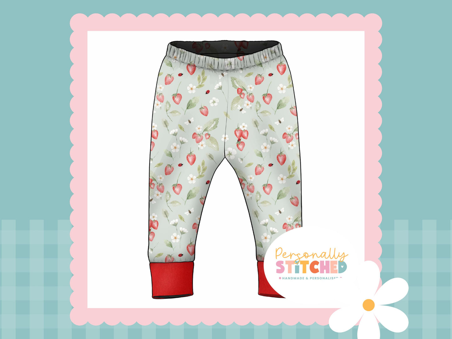 Strawberry Meadow Print French Terry Cuff Leggings