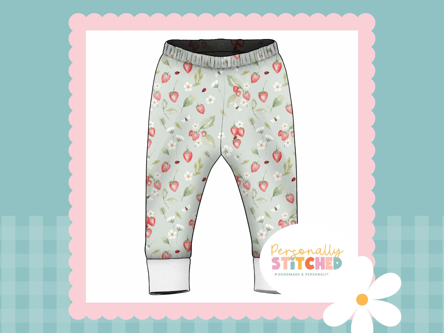 Strawberry Meadow Print French Terry Cuff Leggings