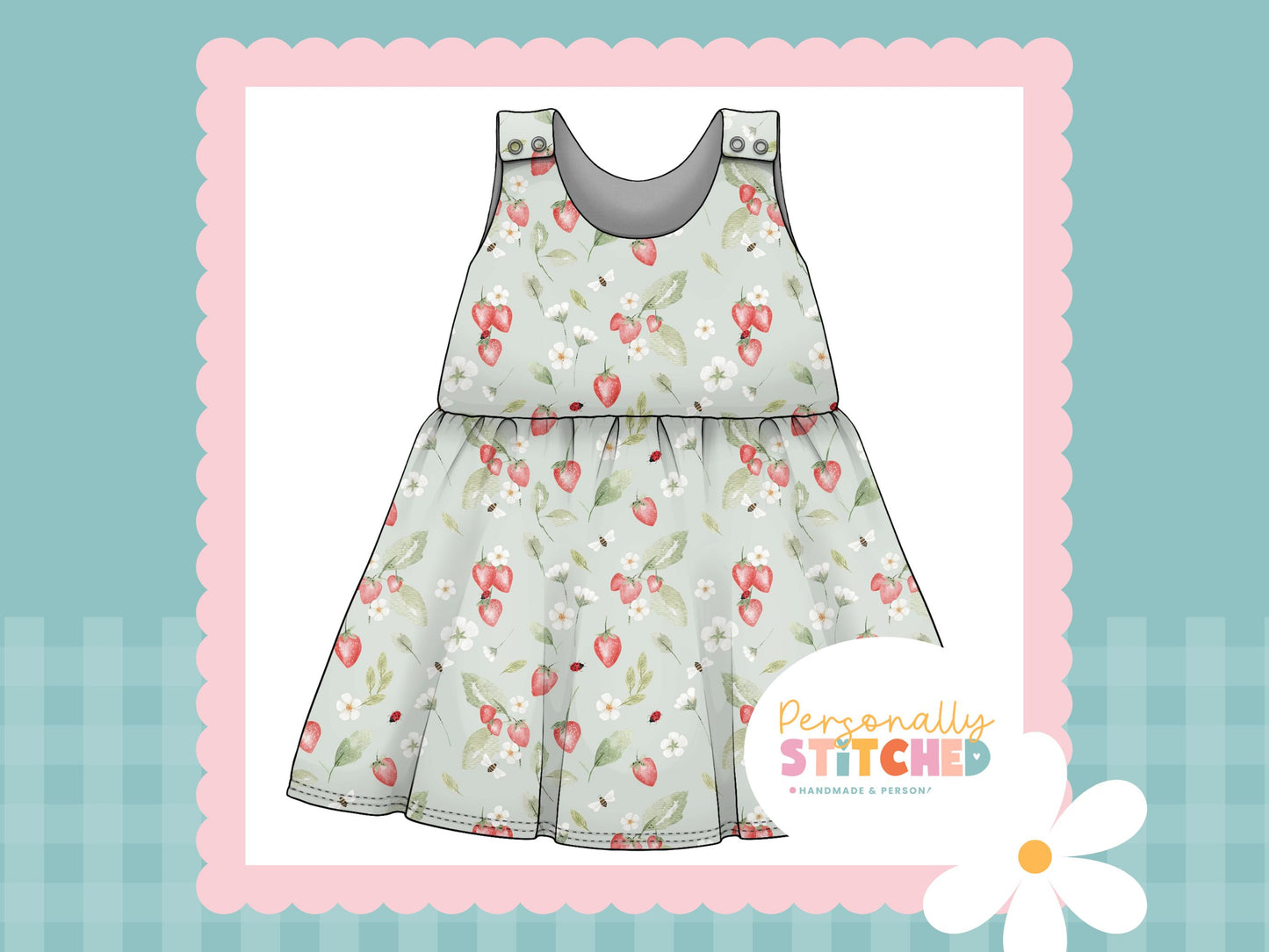 Strawberry Meadow Print French Terry Blossom Dress (Handmade To Order)